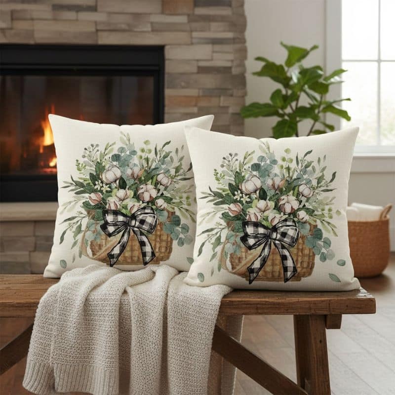 Housse de Coussin À Motif Bouquet Fleuri Housse de Coussin À Motif Bouquet Fleuri