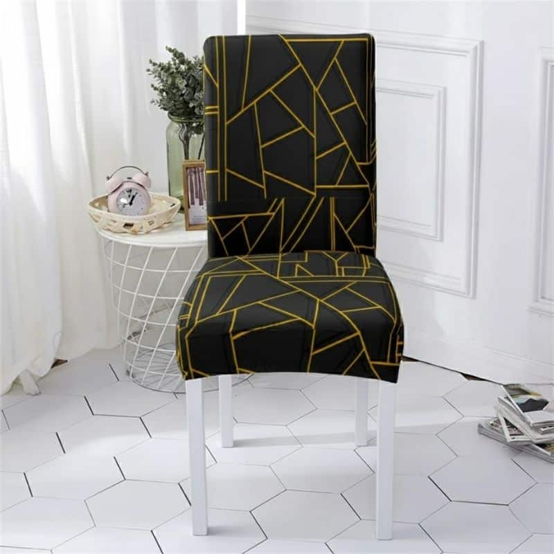 Housse De Chaise À Motif Lignes Dorées Sur Fond Noir Housse De Chaise À Motif Lignes Dorées Sur Fond Noir