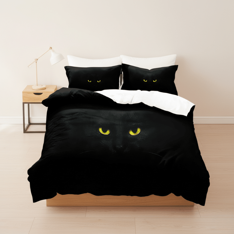 Housse De Couette Style Chat Mystérieux Noir Housse De Couette Style Chat Mystérieux Noir