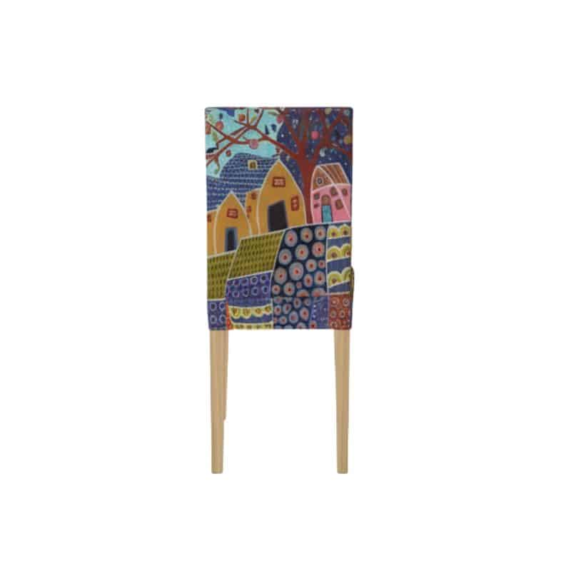 Housse De Chaise À Motif Village Coloré Et Arbres Stylisés Ambiance Bohème Housse De Chaise À Motif Village Coloré Et Arbres Stylisés Ambiance Bohème