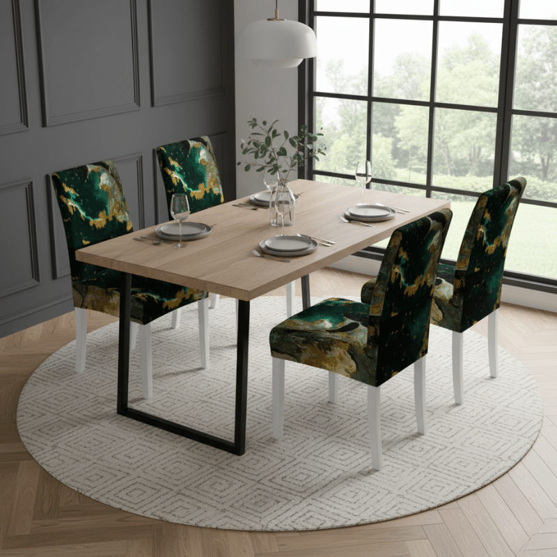 5-11 Housse De Chaise À Motif Marbré Vert Profond Luxueuse