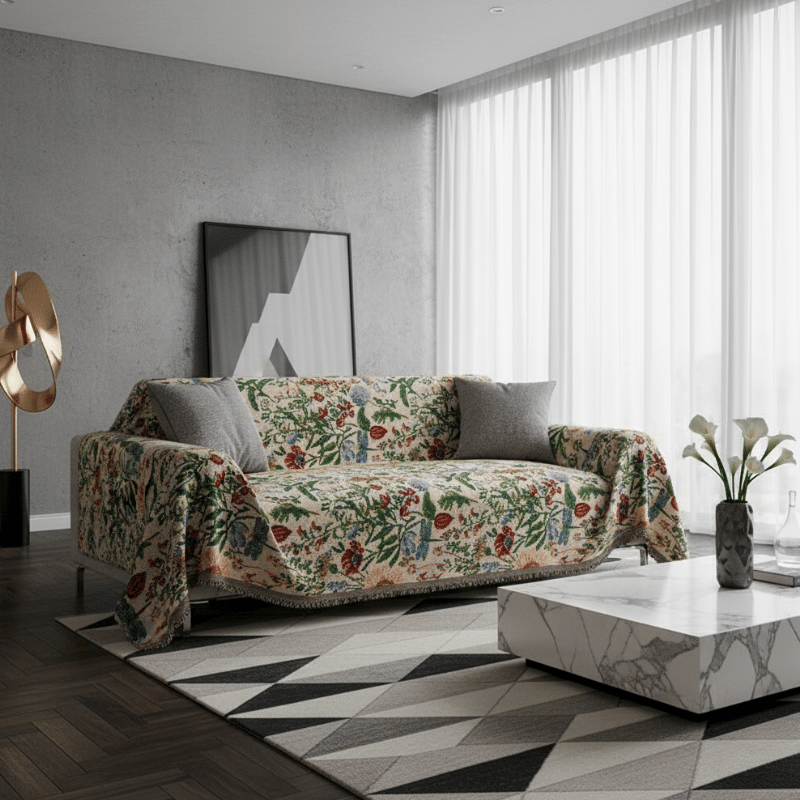 5-131 Jeté de Canapé À Motifs Floraux Exotiques