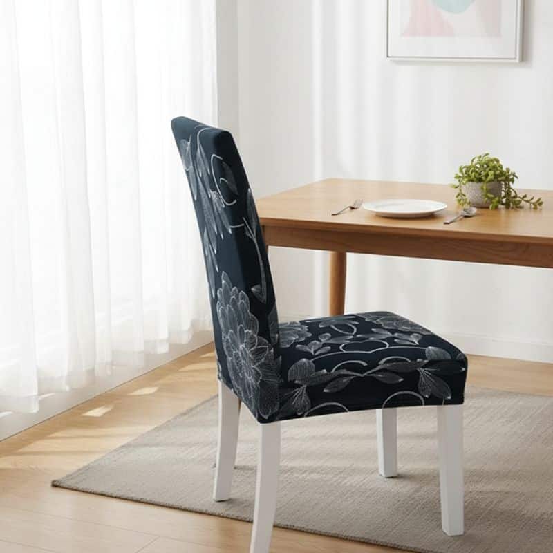 Housse De Chaise Extensible Style Floral Noir Et Blanc Housse De Chaise Extensible Style Floral Noir Et Blanc