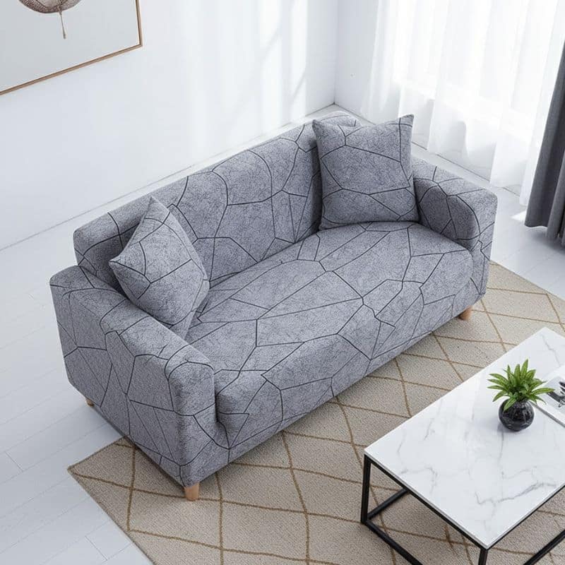 Housse de Canapé 2 Places Extensible à Motif Géométrique Noir et Gris Housse de Canapé 2 Places Extensible à Motif Géométrique Noir et Gris
