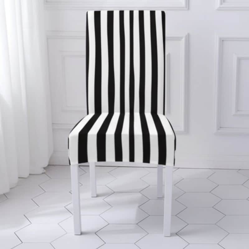 Housse De Chaise À Motif Rayures Noires Et Blanches Housse De Chaise À Motif Rayures Noires Et Blanches