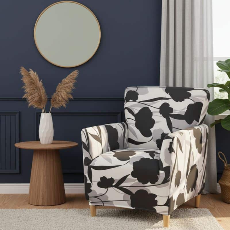 Housse De Fauteuil Bergère Élastique À Motif Floral Noir Housse De Fauteuil Bergère Élastique À Motif Floral Noir
