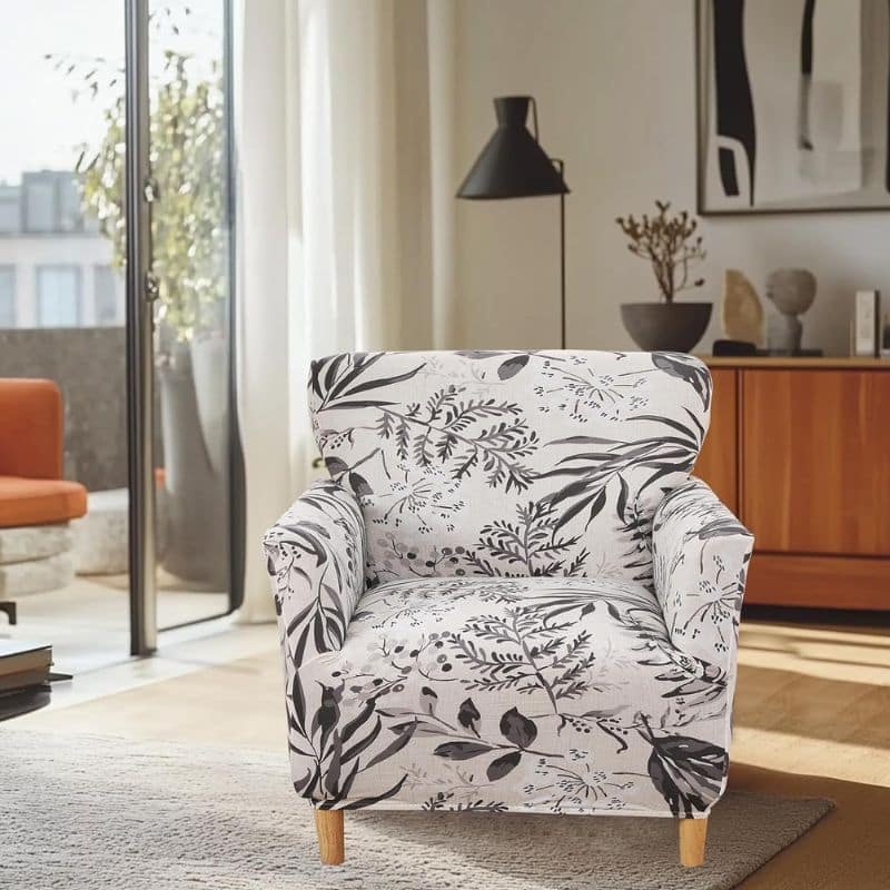 Housse De Fauteuil Bergère À Motif Feuillage Gris Housse De Fauteuil Bergère À Motif Feuillage Gris