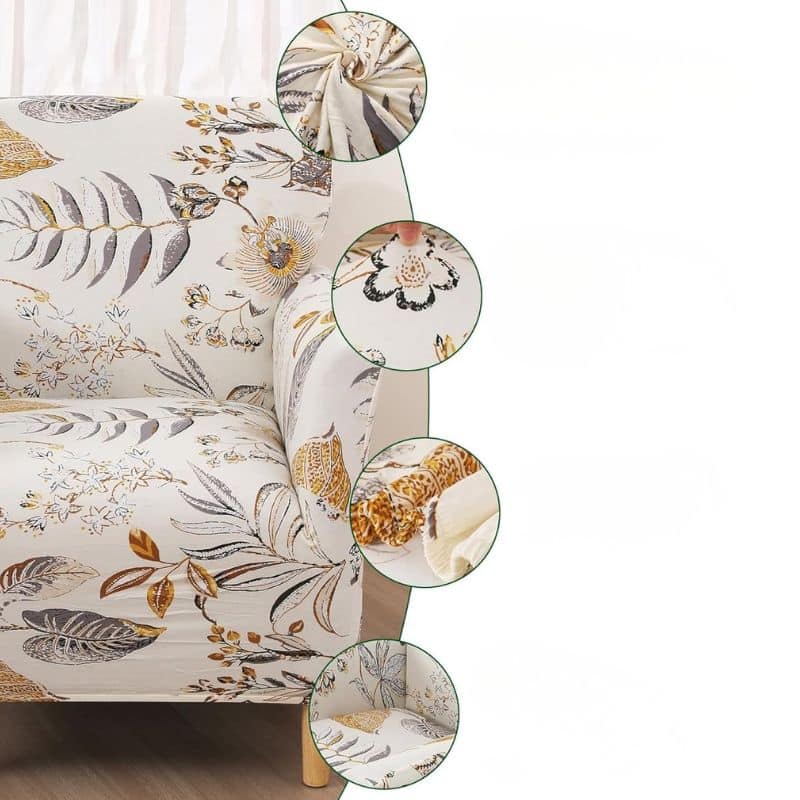Housse De Fauteuil Bergère Imprimée Fleurs Et Feuilles Housse De Fauteuil Bergère Imprimée Fleurs Et Feuilles