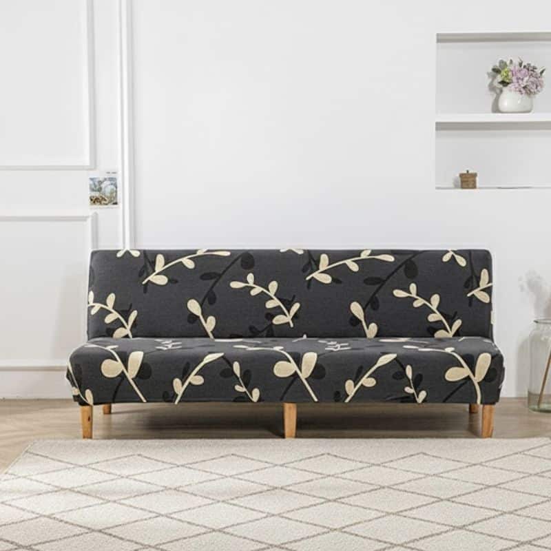 Housse De Canapé Clic-Clac Noire Taille Standard À Motif Floral Beige Housse De Canapé Clic-Clac Noire Taille Standard À Motif Floral Beige