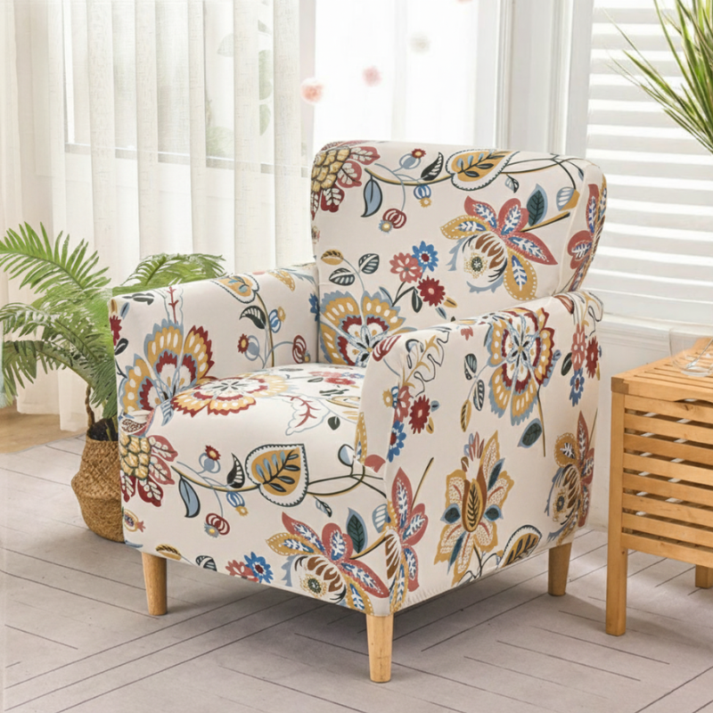 5-63 Housse de Fauteuil Bergère Style Floral Élégant