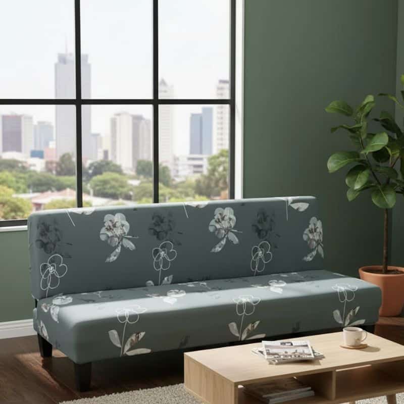 Housse De Canapé Convertible À Motif Floral Gris Housse De Canapé Convertible À Motif Floral Gris