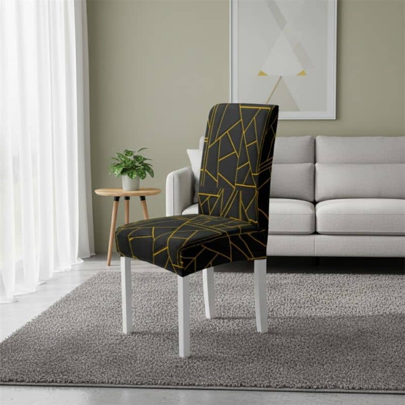Housse De Chaise À Motif Lignes Dorées Sur Fond Noir Housse De Chaise À Motif Lignes Dorées Sur Fond Noir