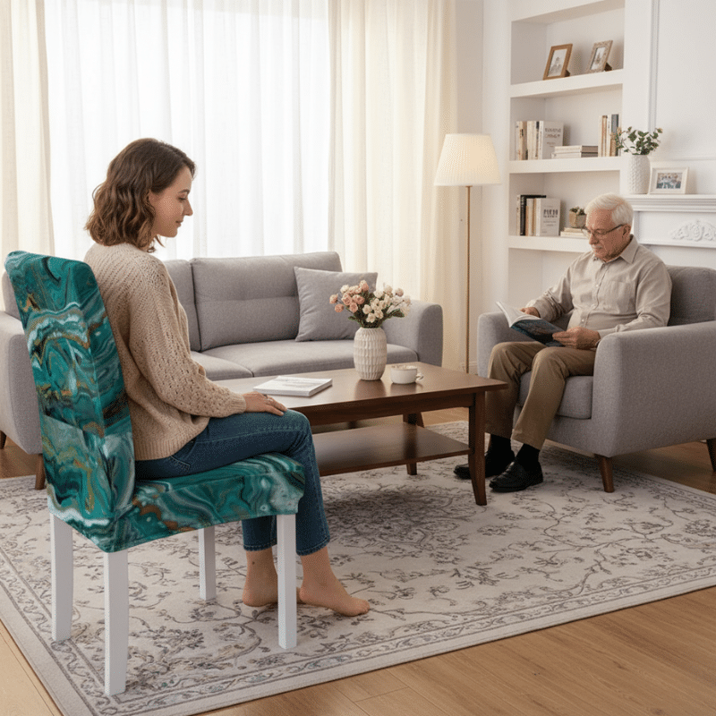 5-9 Housse De Chaise À Motif Marbré Vert Sophistiquée