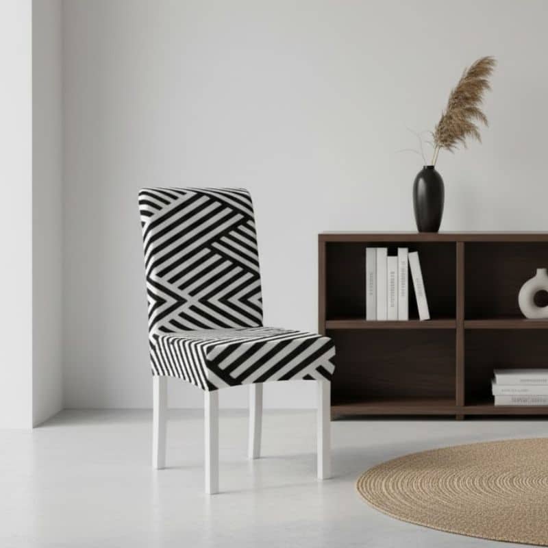 Housse De Chaise À Motif Rayures Croisées Noir Et Blanc Moderne Housse De Chaise À Motif Rayures Croisées Noir Et Blanc Moderne
