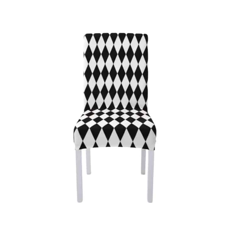 Housse De Chaise À Motif Losanges Noir Et Blanc Élégante Housse De Chaise À Motif Losanges Noir Et Blanc Élégante