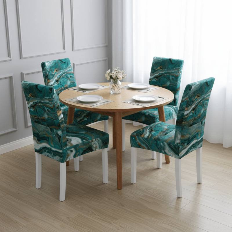 6-10 Housse De Chaise À Motif Marbré Vert Sophistiquée