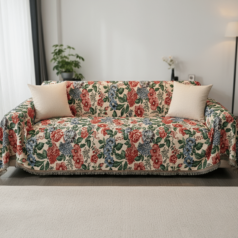 6-131 Jeté de Canapé À Motifs Floraux Colorés