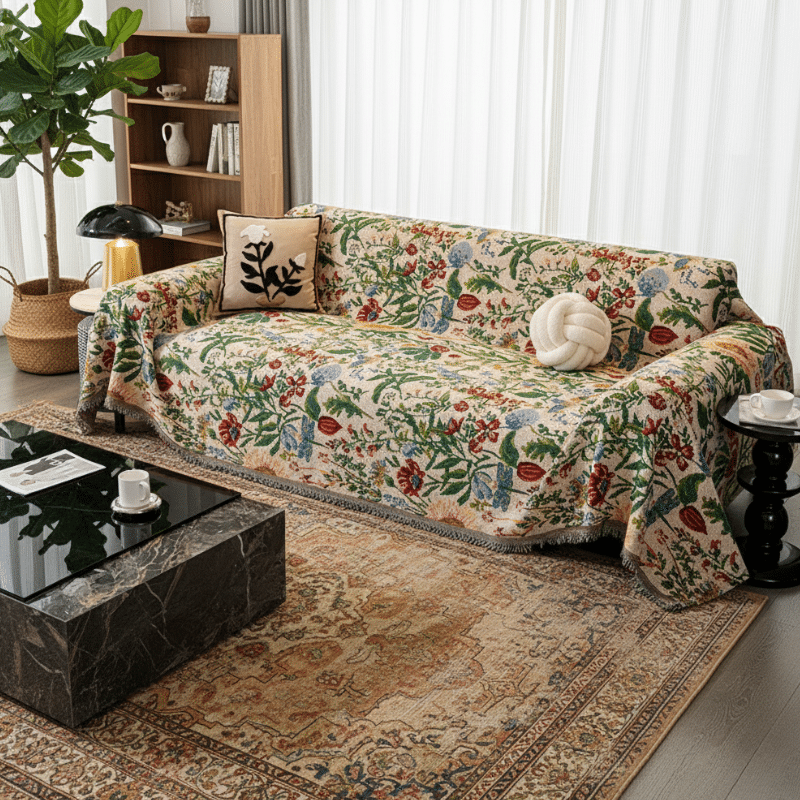 6-133 Jeté de Canapé À Motifs Floraux Exotiques