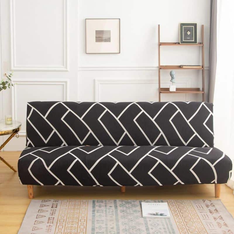 Housse De Canapé Convertible À Motif Linéaire Noir Et Blanc Housse De Canapé Convertible À Motif Linéaire Noir Et Blanc
