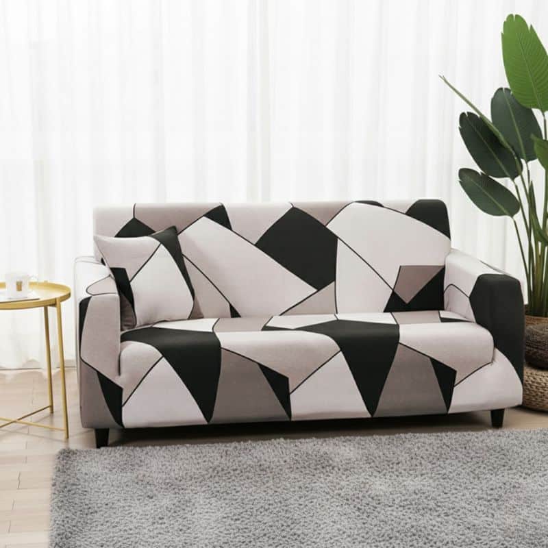 6-17 Housse de Canapé 2 Places Extensible À Motif Géométrique Contemporain