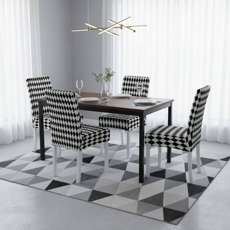 6-185 Housse De Chaise À Motif Géométrique Noir Et Blanc Style Tendance