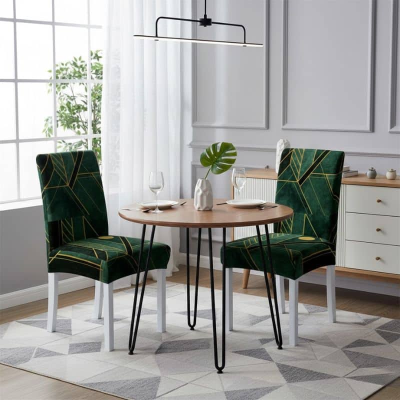 6-191 Housse De Chaise À Motif Géométrique en Vert Émeraude Et Doré
