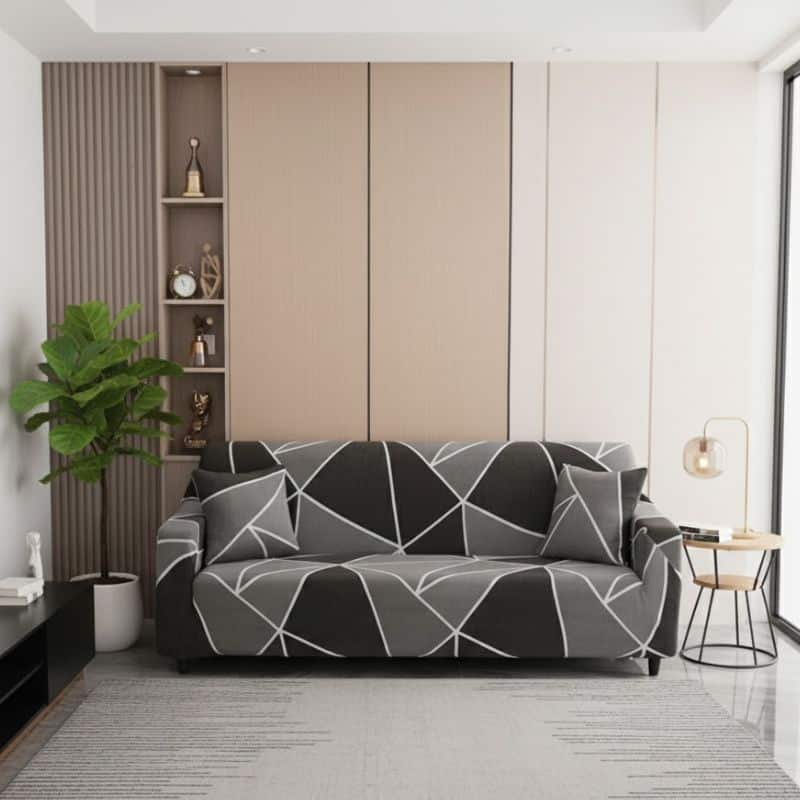 6-22 Housse de Canapé 2 Places Extensible À Motif Angulaire