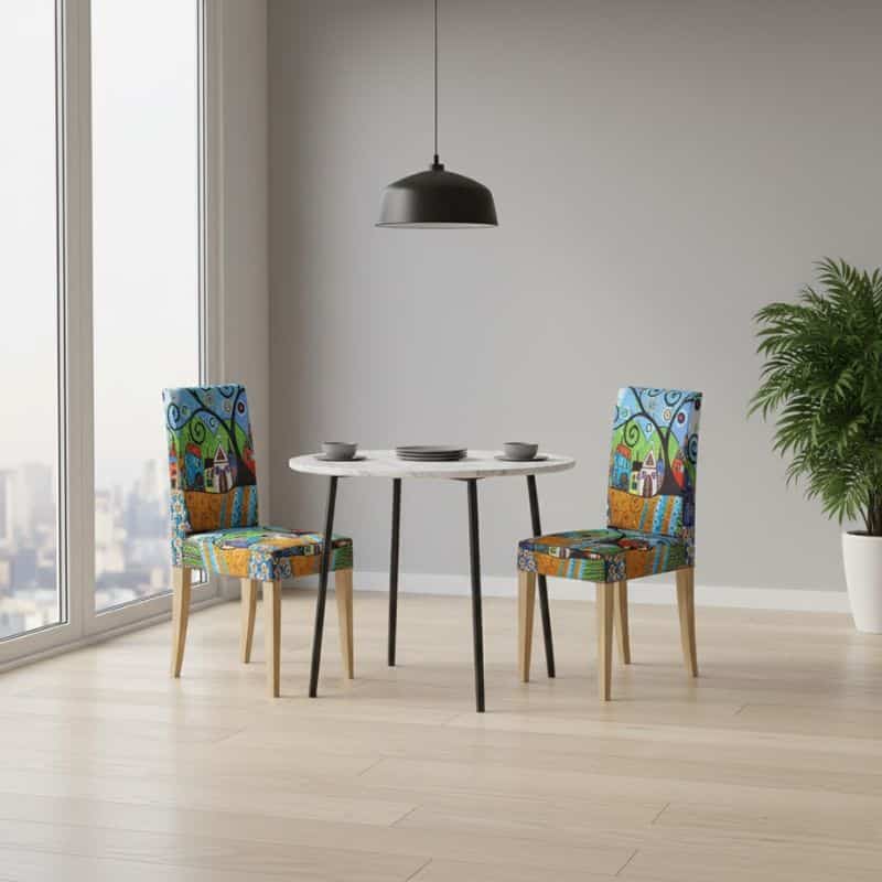 6-226 Housse De Chaise À Motif Fantaisie Multicolore
