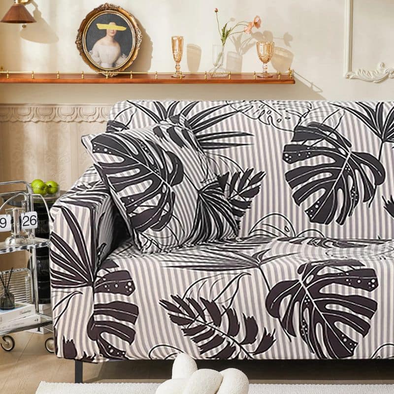 Housse de Canapé 2 Places Extensible à Motif Feuillage Tropical Housse de Canapé 2 Places Extensible à Motif Feuillage Tropical