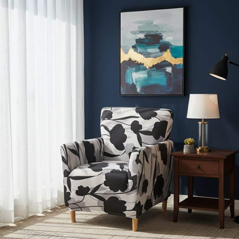 Housse De Fauteuil Bergère Élastique À Motif Floral Noir Housse De Fauteuil Bergère Élastique À Motif Floral Noir