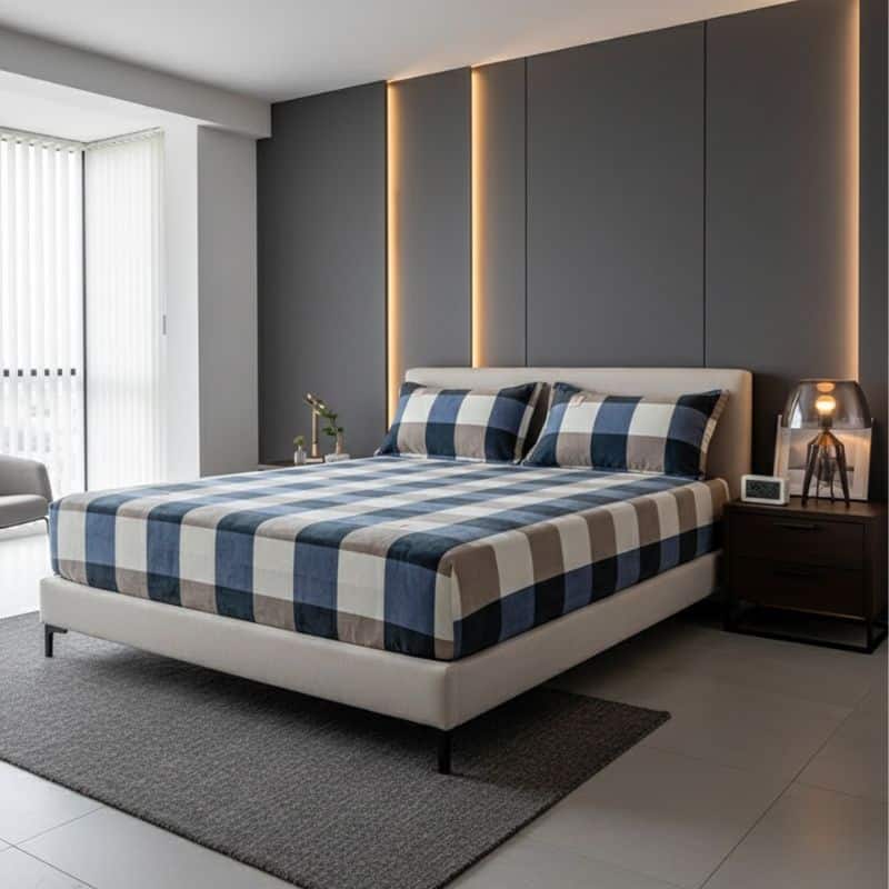 6-318 Drap Housse Style À Carreaux En Velours Polaire Doux