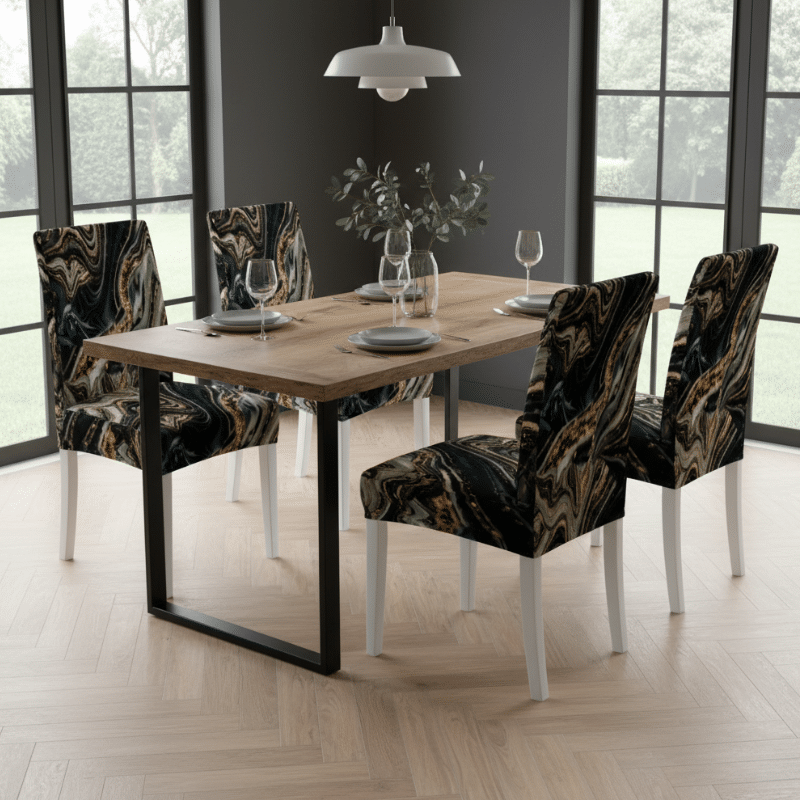 6-34 Housse De Chaise À Motif Marbré Confortable Et Sophistiquée