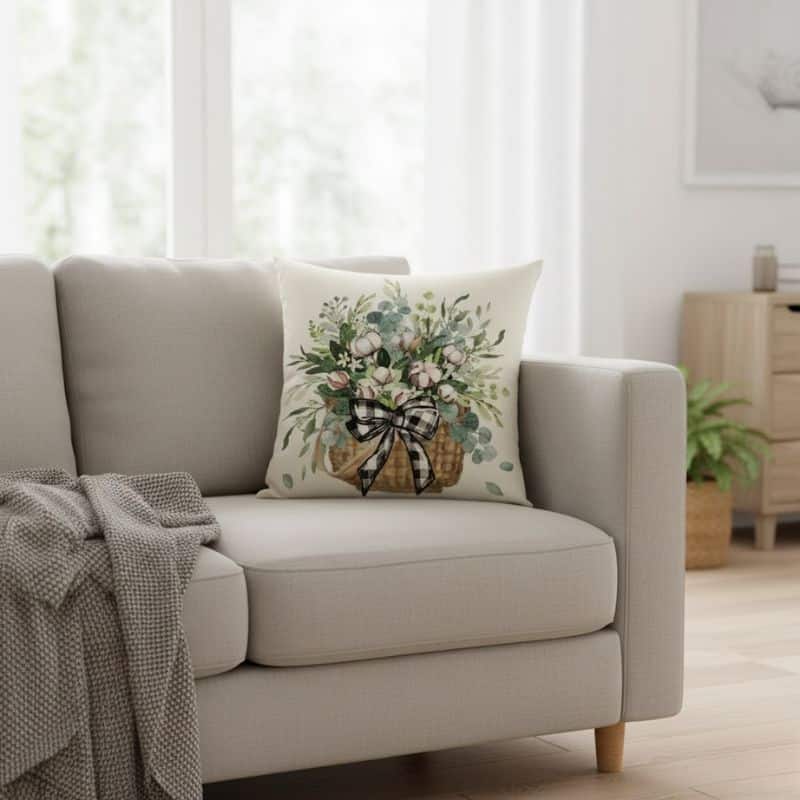 6-392 Housse de Coussin À Motif Bouquet Fleuri