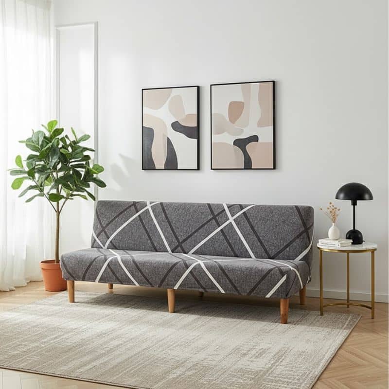 6-43 Housse De Canapé Clic-Clac Gris Taille Standard Design Contemporain