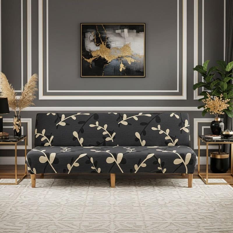 Housse De Canapé Clic-Clac Noire Taille Standard À Motif Floral Beige Housse De Canapé Clic-Clac Noire Taille Standard À Motif Floral Beige