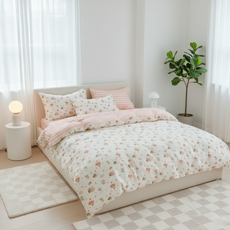 6-60 Housse de Couette Style Ourson Doux et Rêveur