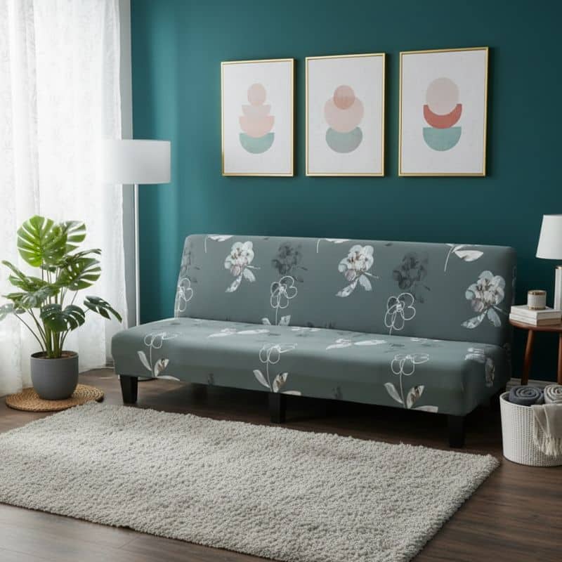 Housse De Canapé Convertible À Motif Floral Gris Housse De Canapé Convertible À Motif Floral Gris