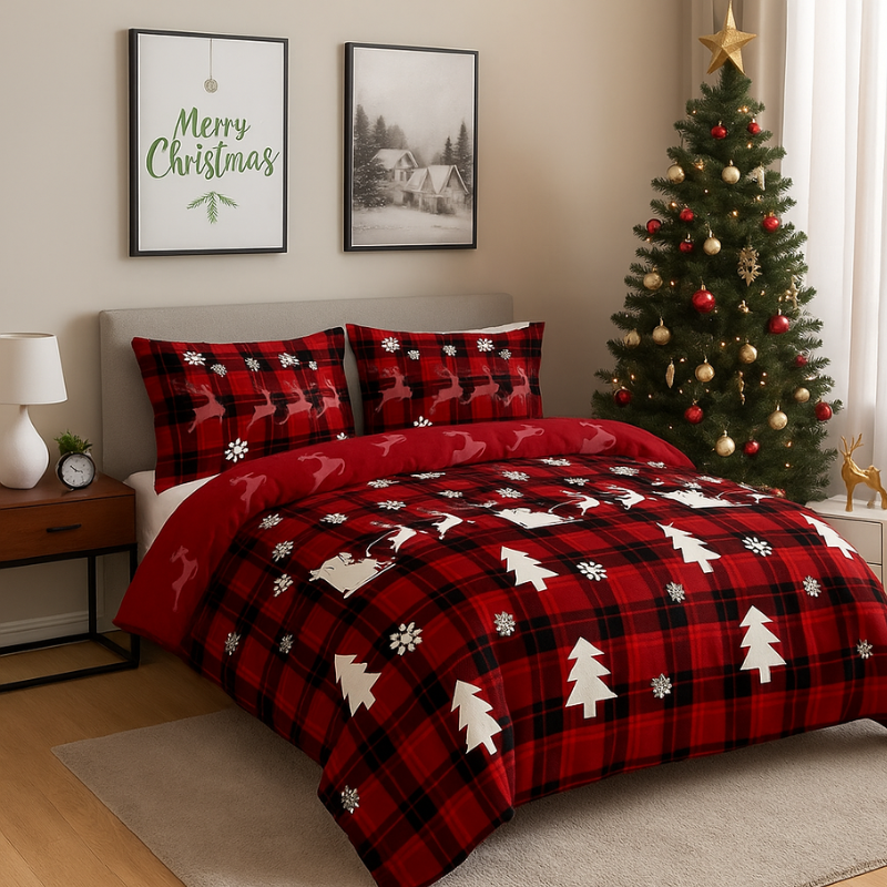 6-63 Housse de Couette Style Esprit de Noël Traditionnel