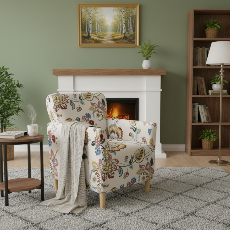 6-64 Housse de Fauteuil Bergère Style Floral Élégant