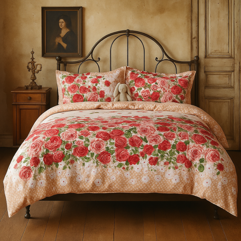 6-65 Housse de Couette Style Jardin de Roses Contemporain