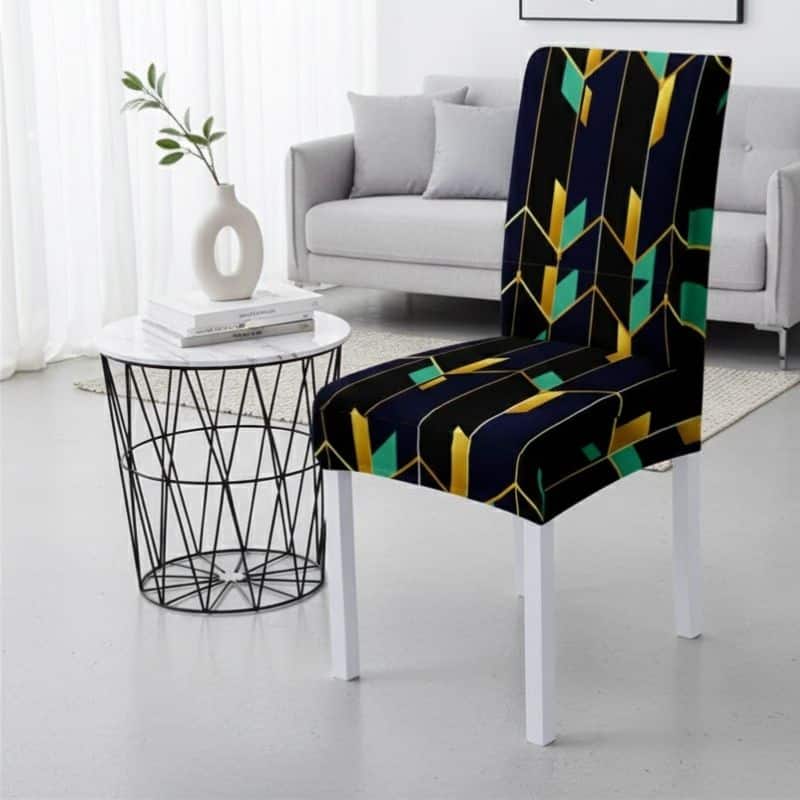 6-79 Housse De Chaise À Motif Graphique Doré Et Vert