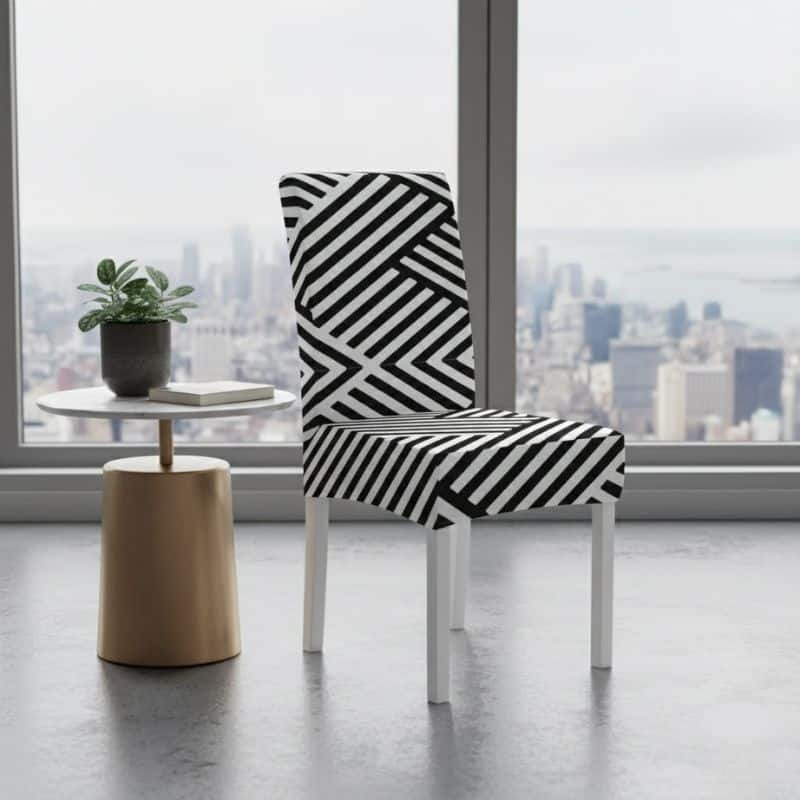 6-94 Housse De Chaise À Motif Rayures Croisées Noir Et Blanc Moderne