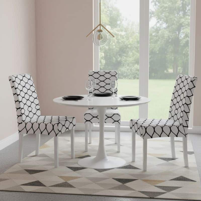 6-96 Housse De Chaise À Motif Géométrique Noir Et Blanc