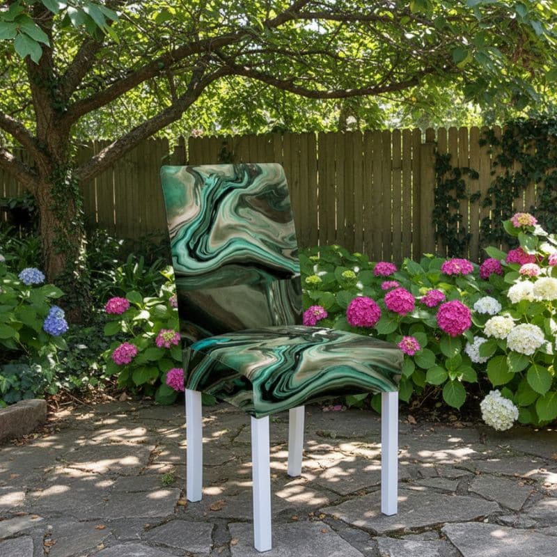 7-100 Housse De Chaise À Motif Marbré Vert Nature Inspirante