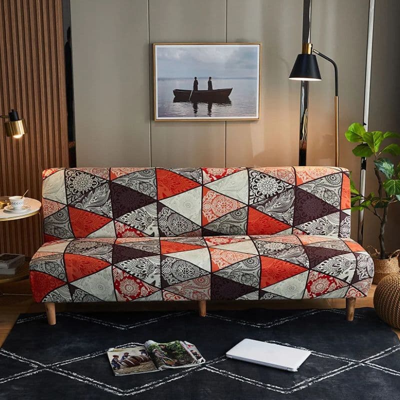7-112 Housse De Canapé Convertible Et Extensible Motif Artistique Coloré