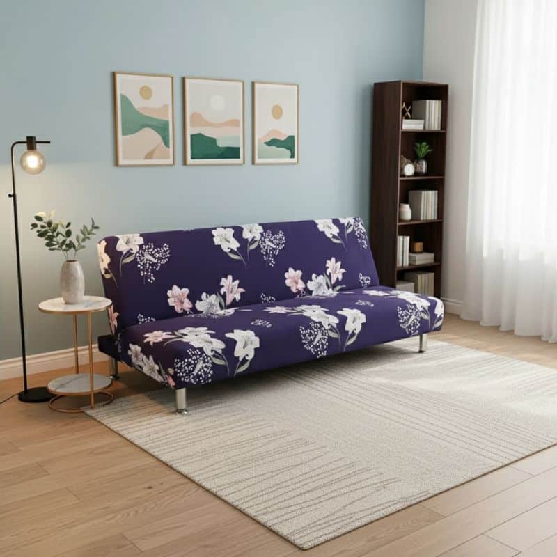 7-120 Housse De Canapé Convertible Style Floral Violet