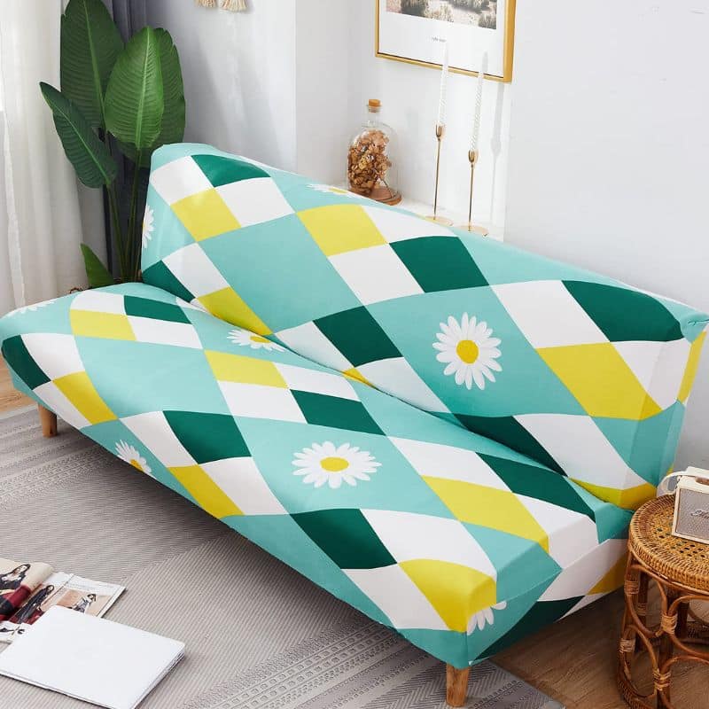 7-126 Housse De Canapé Convertible Et Extensible À Motif Losange Et Fleur