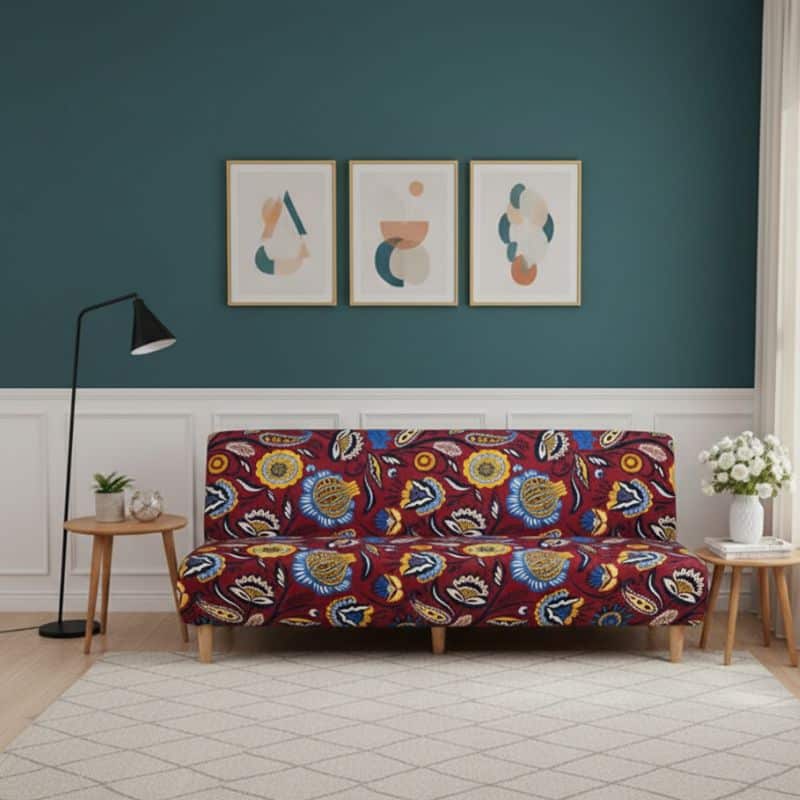 7-129 Housse De Canapé Convertible Et Extensible À Motif Floral Coloré