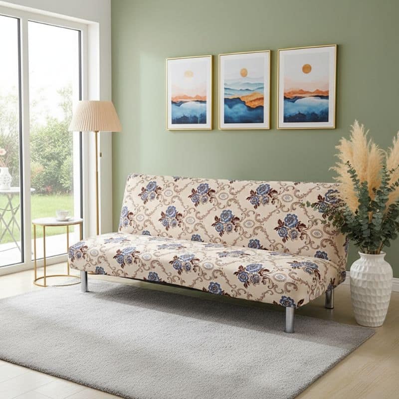 7-132 Housse De Canapé Convertible Style Baroque Floral Beige