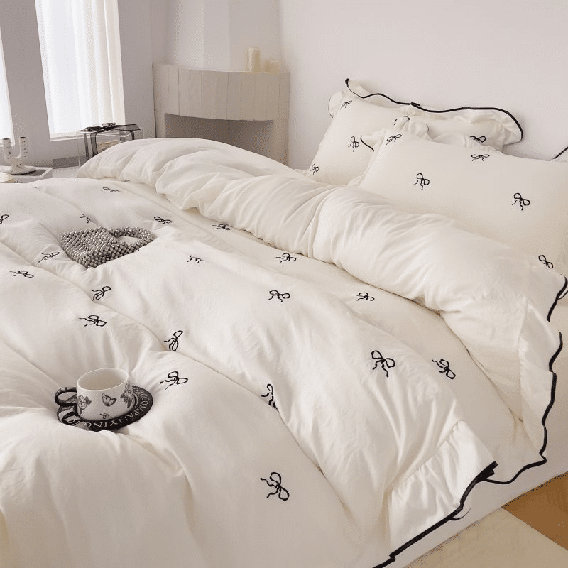 Housse de Couette Nœuds Élégants et Volants Raffinés Housse de Couette Nœuds Élégants et Volants Raffinés
